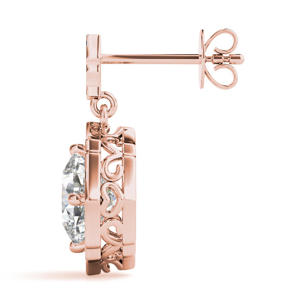 14K Rose Gold Diamond Halo Earrings