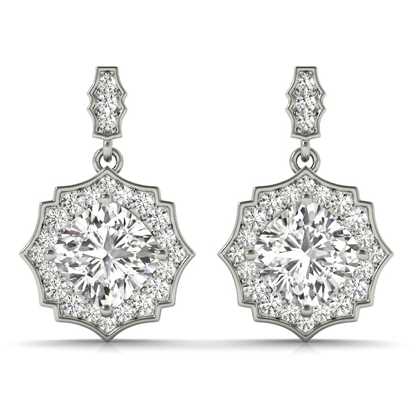 Round Diamond Scalloped Halo Earrings