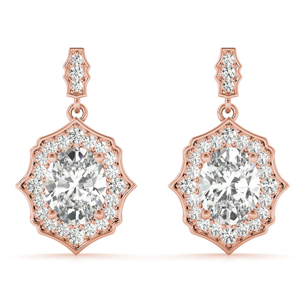 14K Rose Gold Round Diamond Halo Earrings