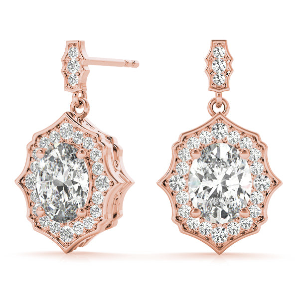 14K Rose Gold Round Diamond Halo Earrings