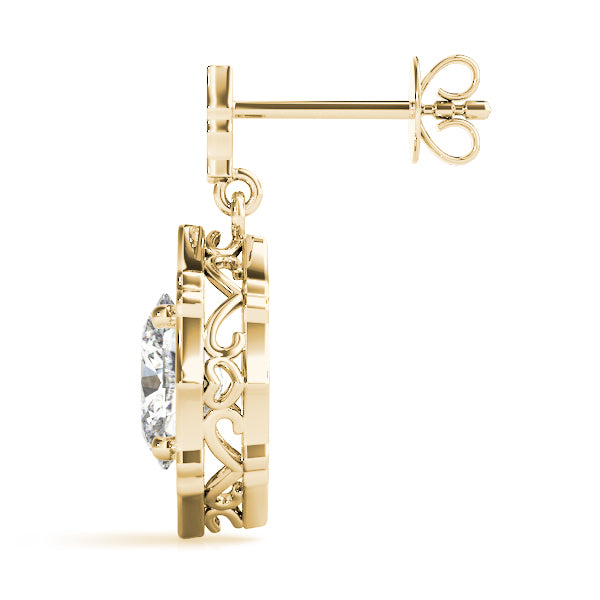 14K Yellow Gold Round Diamond Halo Earrings