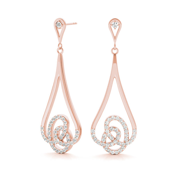 14K Rose Gold Round Diamond Fashion Earrings