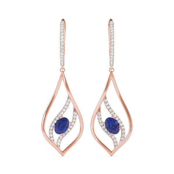 14K Rose Gold Oval Diamond Earrings