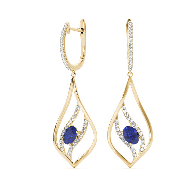 14K Yellow Gold Diamond Oval Earrings