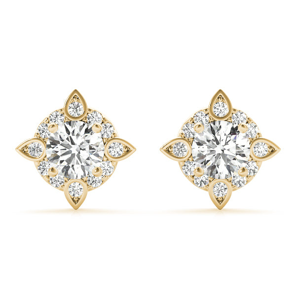 14K Yellow Gold Round Diamond Halo Earrings