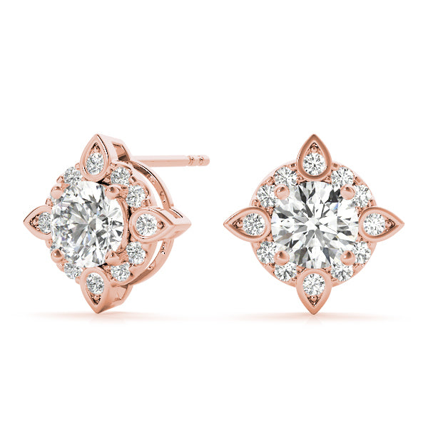 14K Rose Gold Diamond Halo Earrings