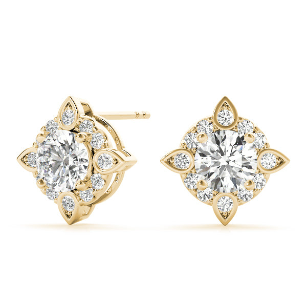 14K Yellow Gold Diamond Cluster Halo Earrings