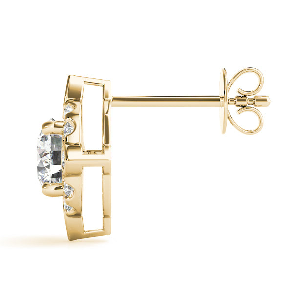14K Yellow Gold Round Diamond Halo Earrings
