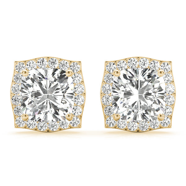 14K Yellow Gold Cushion Diamond Halo Earrings