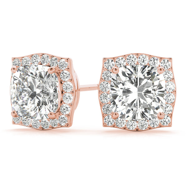 14K Rose Gold Diamond Halo Stud Earrings