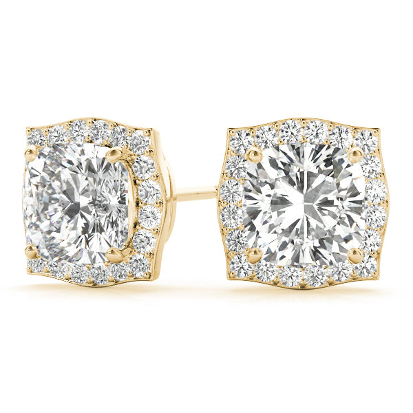 14K Yellow Gold Cushion Diamond Halo Earrings