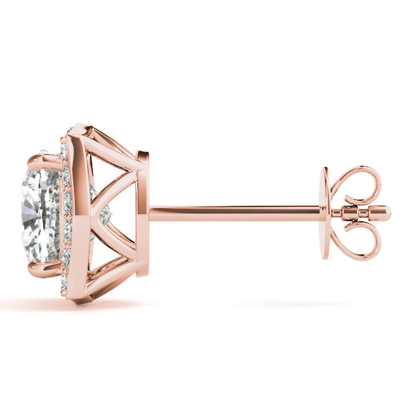 14K Rose Gold Diamond Halo Stud Earrings