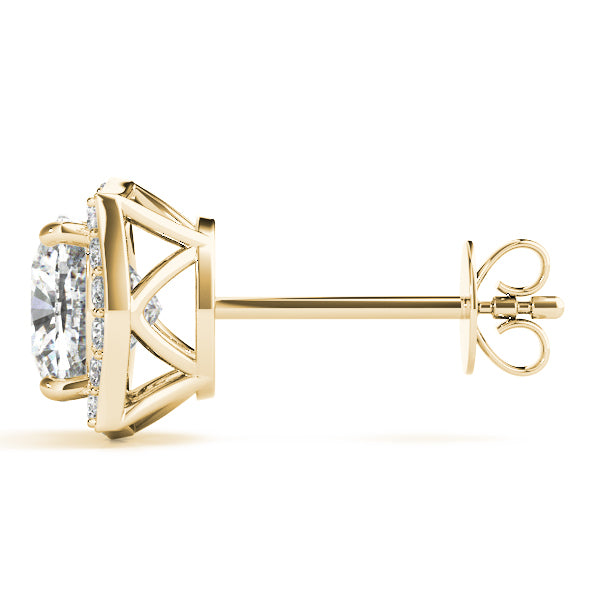 14K Yellow Gold Cushion Diamond Halo Earrings
