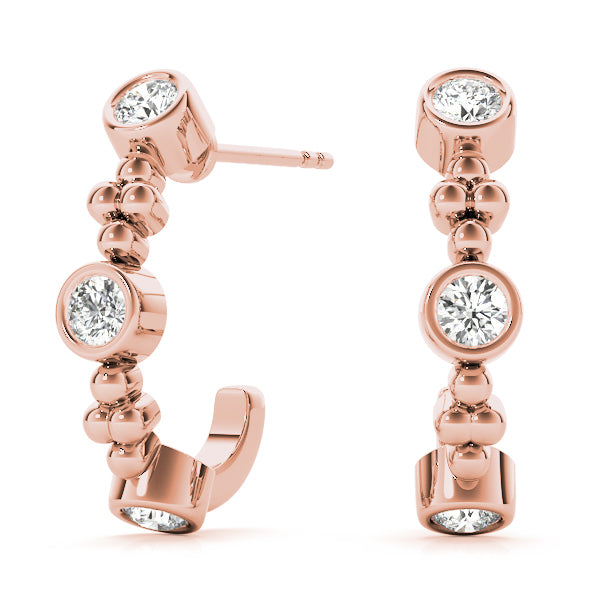 14K Rose Gold Diamond Hoop Earrings