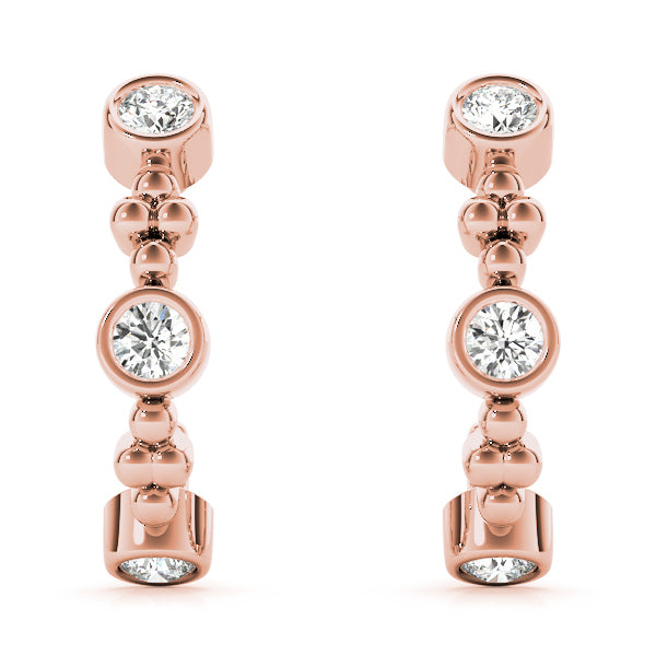 14K Rose Gold Diamond Hoop Earrings