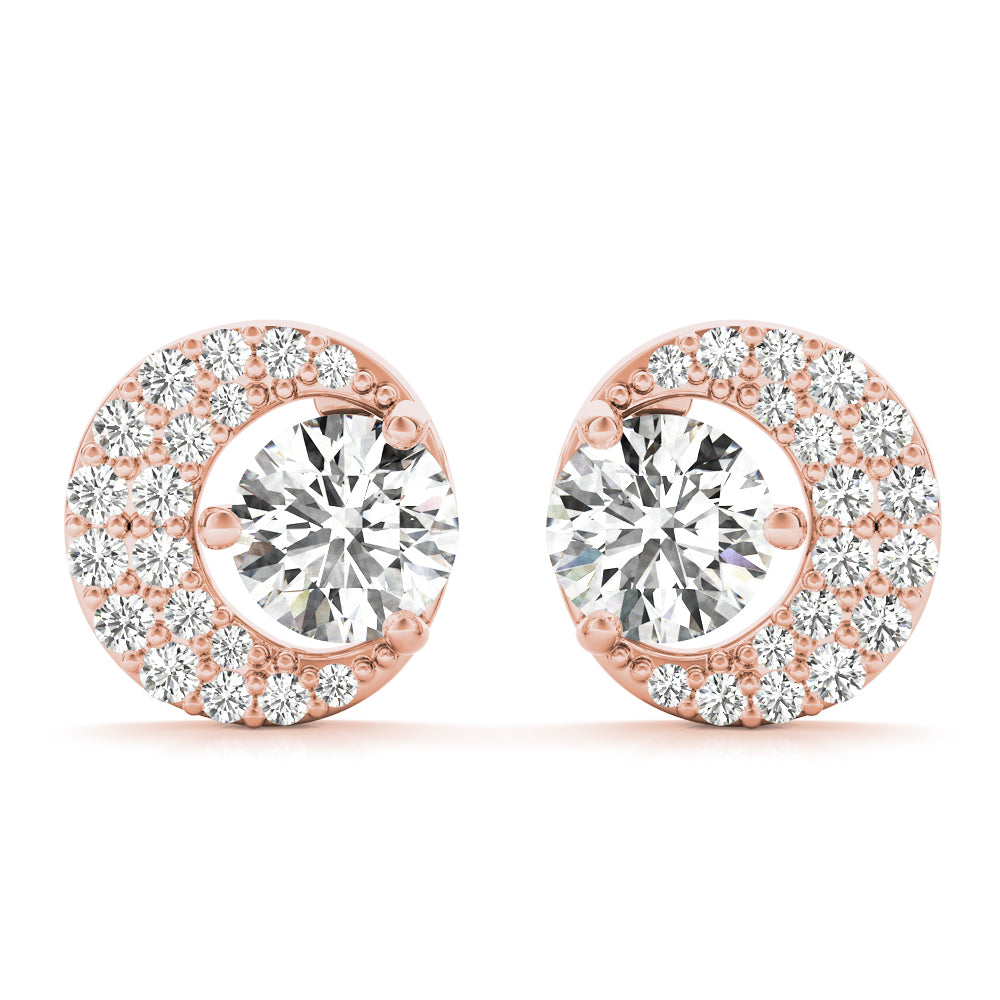 14K Rose Gold Round Diamond Fashion Earrings