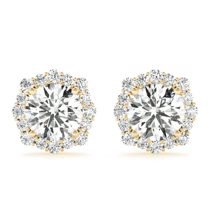 14K Yellow Gold Round Diamond Halo Earrings