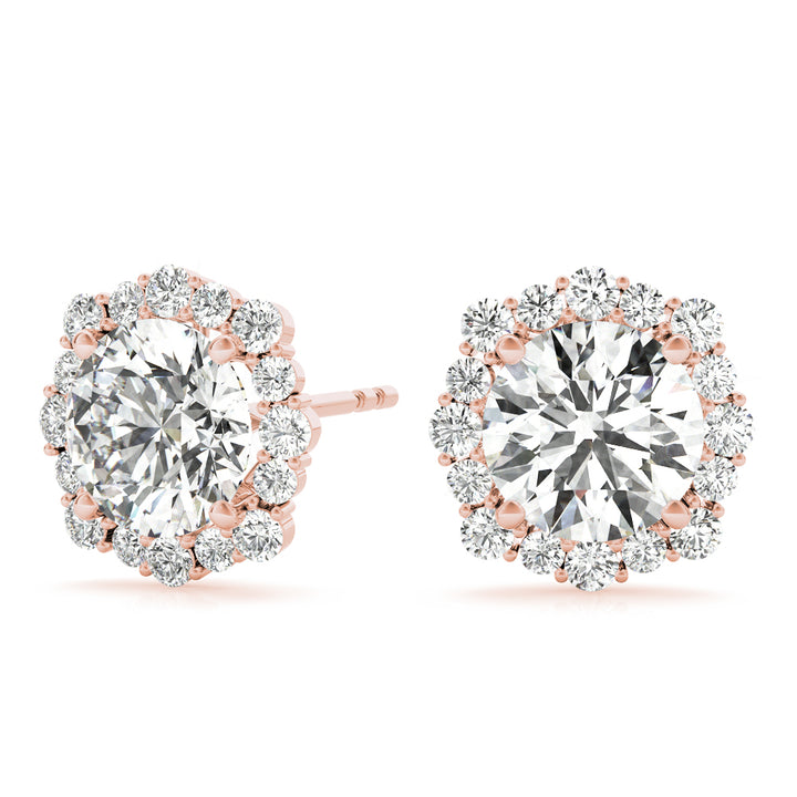 14K Rose Gold Round Diamond Halo Earrings