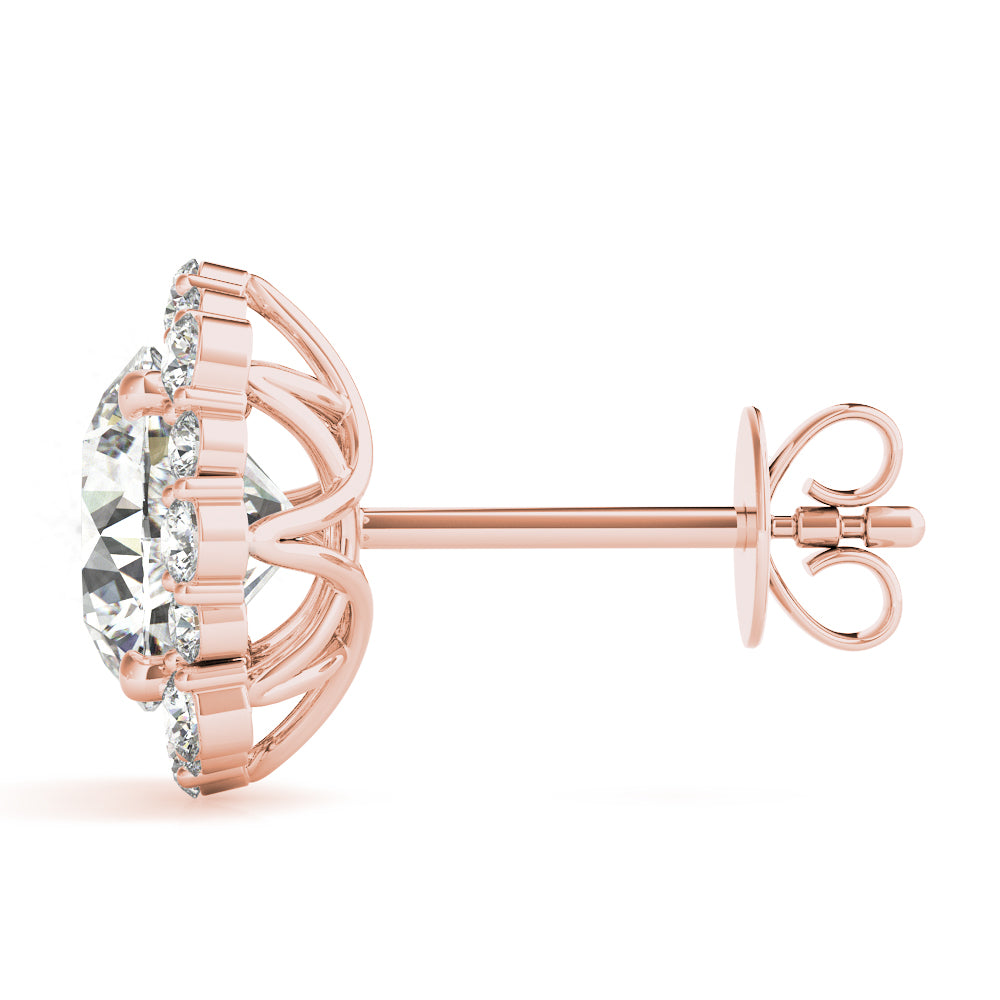 14K Rose Gold Round Diamond Halo Earrings