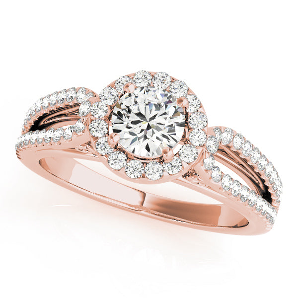 18K Rose Gold Diamond Halo Engagement Ring 0.5 ct