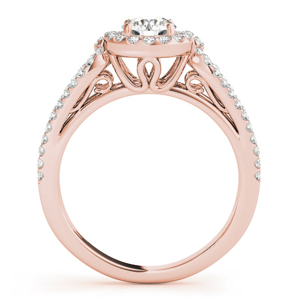 18K Rose Gold Diamond Halo Engagement Ring 0.5 ct