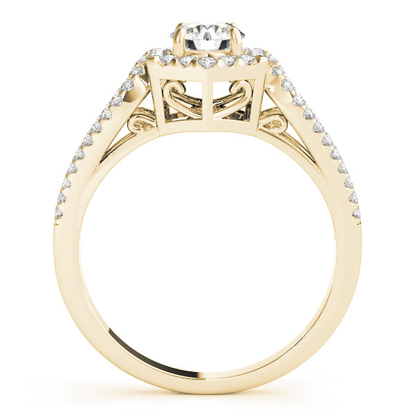 14K Yellow Gold Round Diamond Halo Engagement Ring
