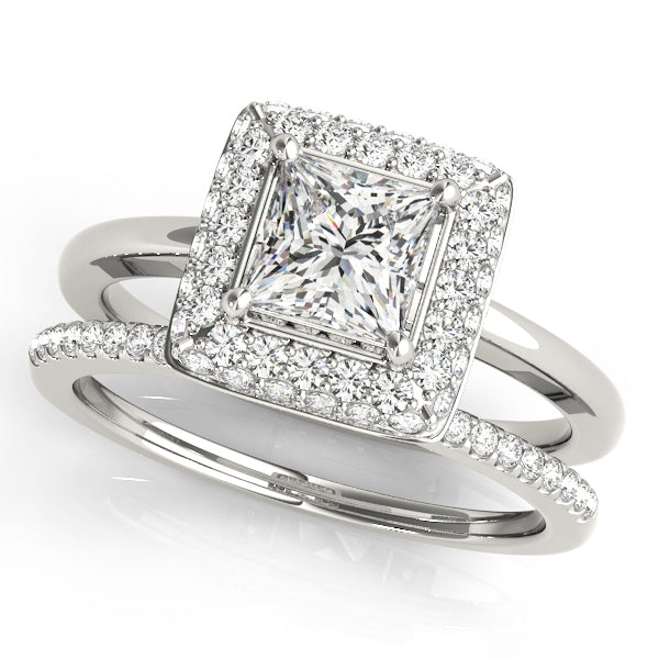 0.75 CT Square Diamond Halo Engagement Ring