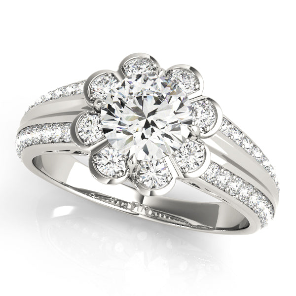 Diamond Halo Engagement Ring with Accent Stones