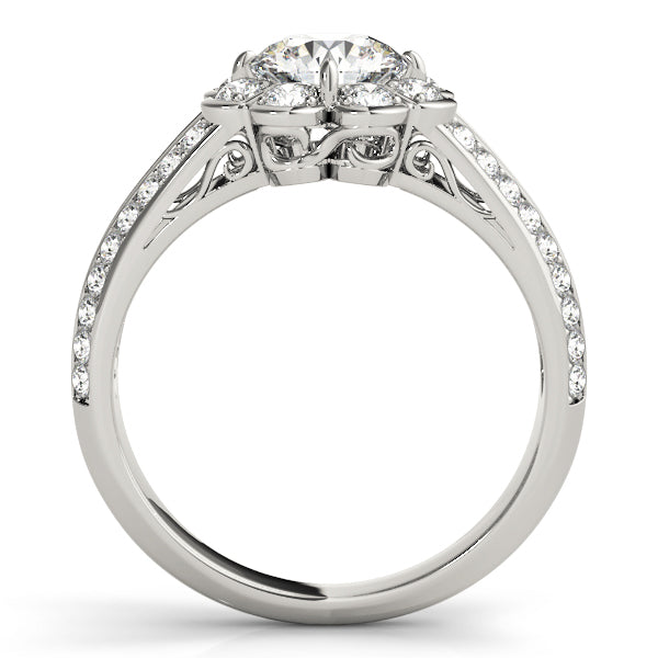 Diamond Halo Engagement Ring with Accent Stones