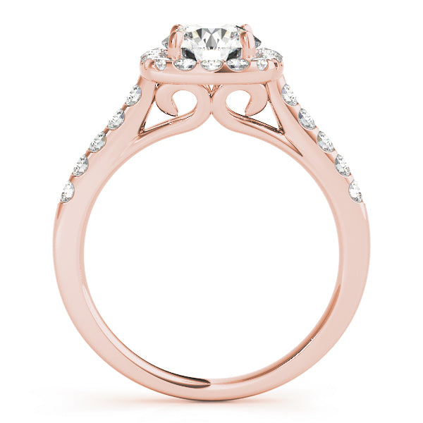 18K Rose Gold Round Diamond Halo Engagement Ring