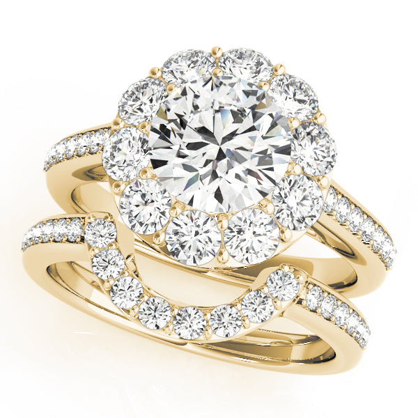 14K Yellow Gold Round Diamond Halo Engagement Ring