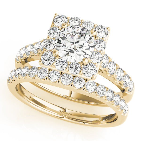 18K Yellow Gold Round Diamond Halo Engagement Ring