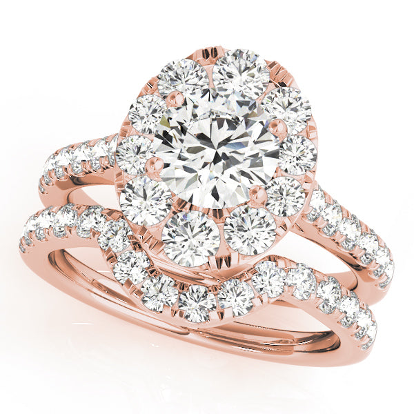 18K Rose Gold Round Diamond Halo Engagement Ring