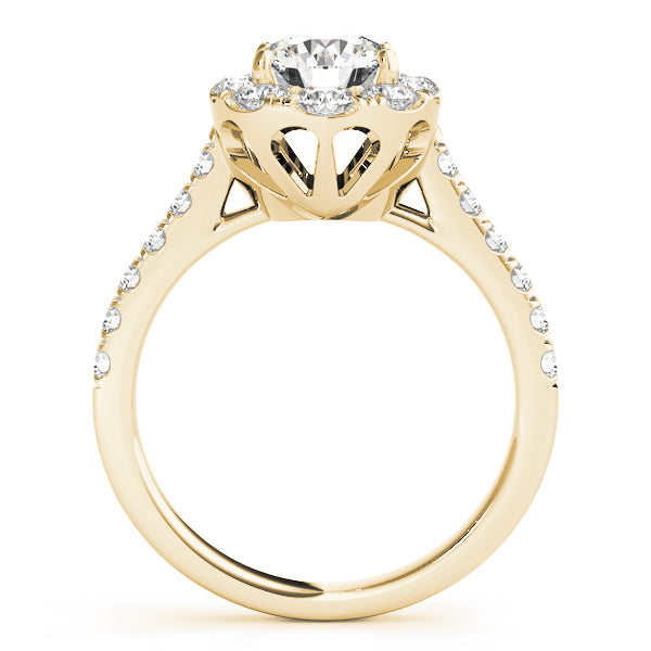 14K Yellow Gold Round Diamond Halo Engagement Ring