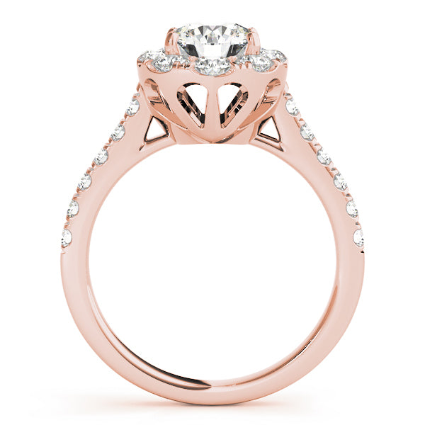 18K Rose Gold Round Diamond Halo Engagement Ring