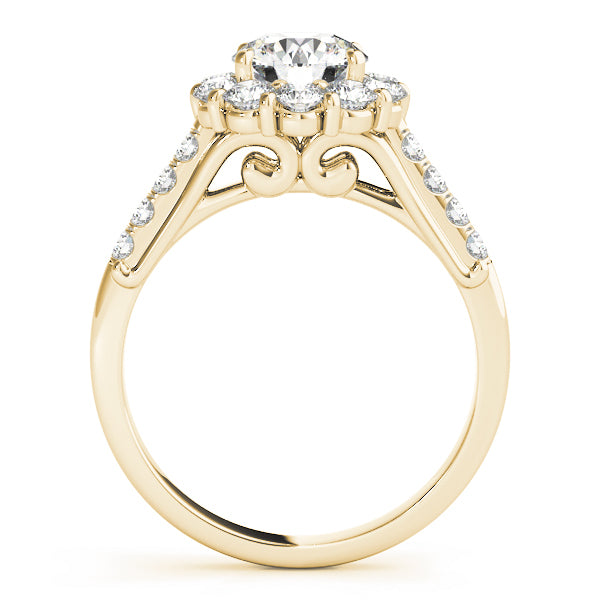 14K Yellow Gold Round Diamond Halo Engagement Ring