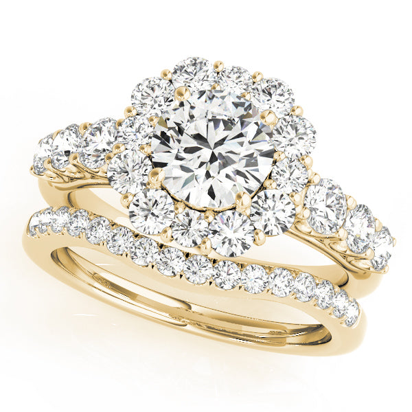 18K Yellow Gold 2 CT Diamond Halo Engagement Ring