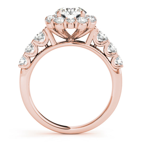 14K Rose Gold Round Diamond Halo Engagement Ring