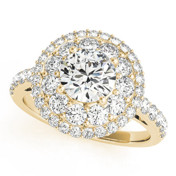 14K Yellow Gold Round Diamond Halo Engagement Ring