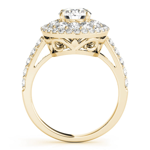 14K Yellow Gold Round Diamond Halo Engagement Ring