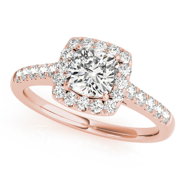 14K Rose Gold Cushion Diamond Halo Engagement Ring