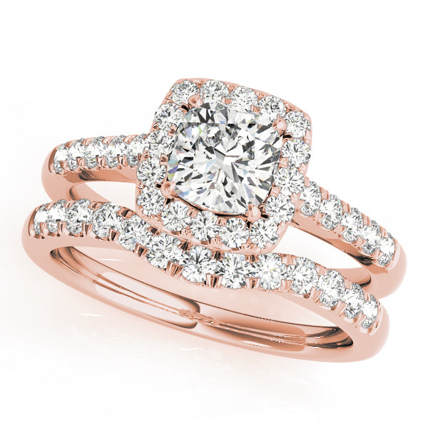 14K Rose Gold Cushion Diamond Halo Engagement Ring