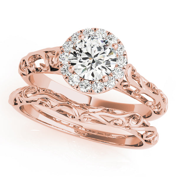 18K Rose Gold Diamond Halo Engagement Ring