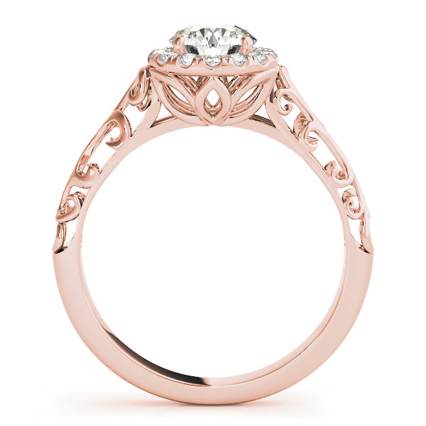 18K Rose Gold Diamond Halo Engagement Ring