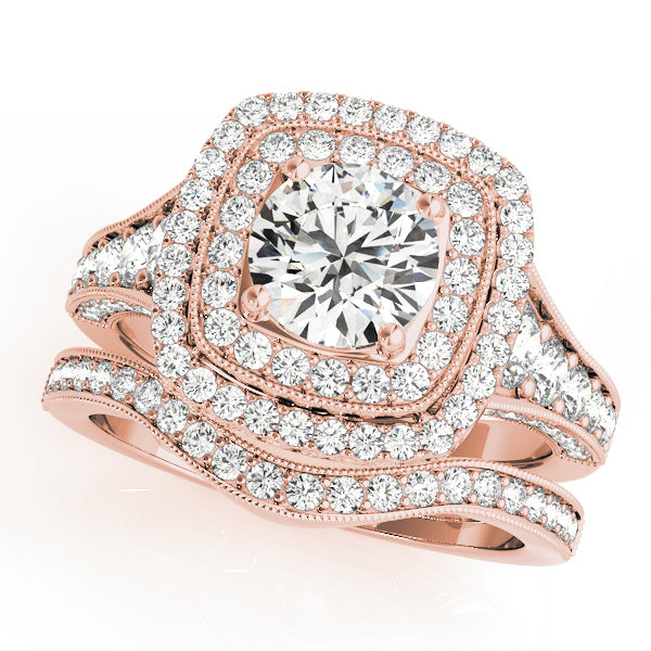 14K Rose Gold Diamond Halo Engagement Ring - 1.87 ctw