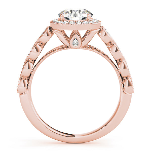 14K Rose Gold Round Diamond Halo Engagement Ring