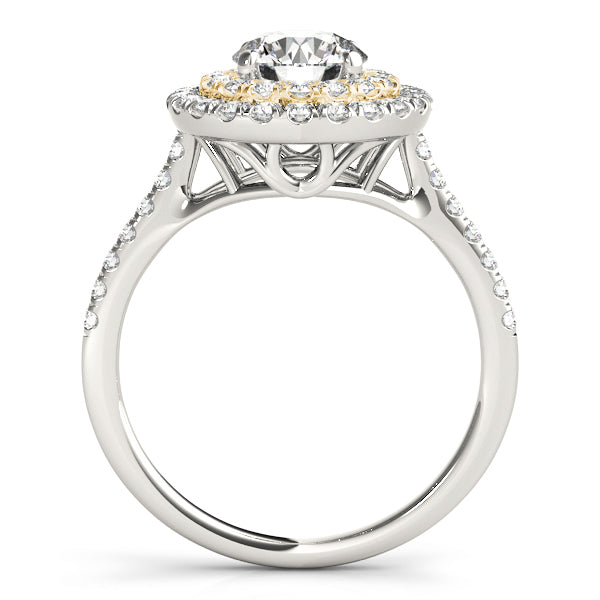 14K Yellow Gold Round Diamond Halo Engagement Ring