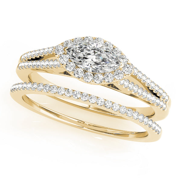 14K Yellow Gold Marquise Diamond Halo Ring