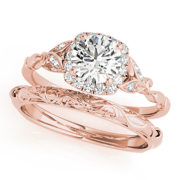 18K Rose Gold Round Diamond Halo Engagement Ring
