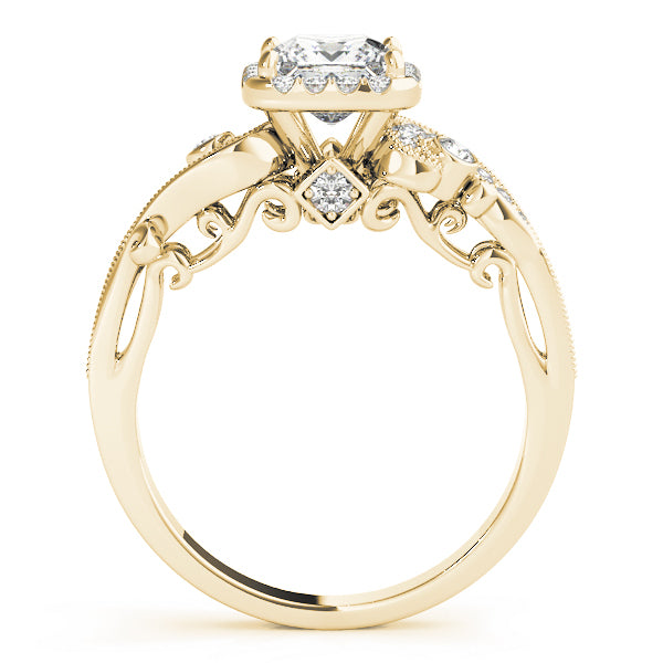 14K Yellow Gold Diamond Halo Engagement Ring